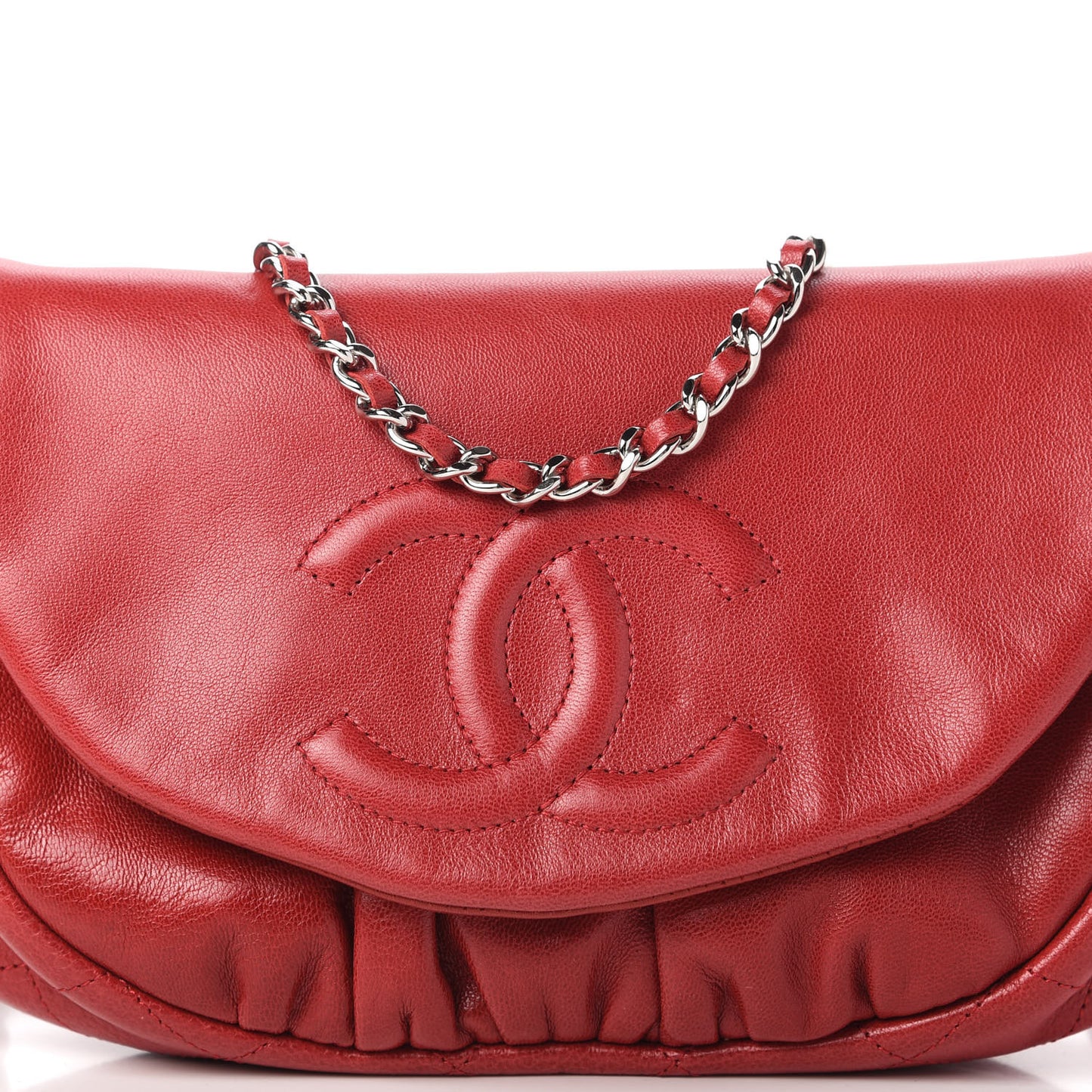 Lambskin Half Moon Wallet On Chain WOC Red