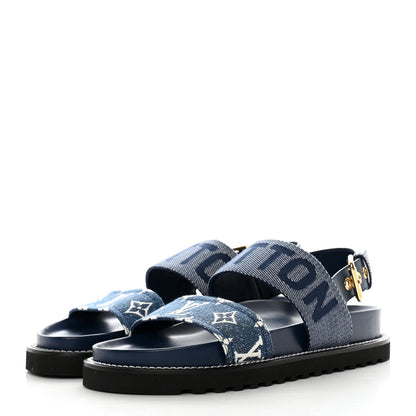 Louis Vuitton Monogram Denim Paseo Flat Comfort Sandals 39 Navy Blue 3 of 8