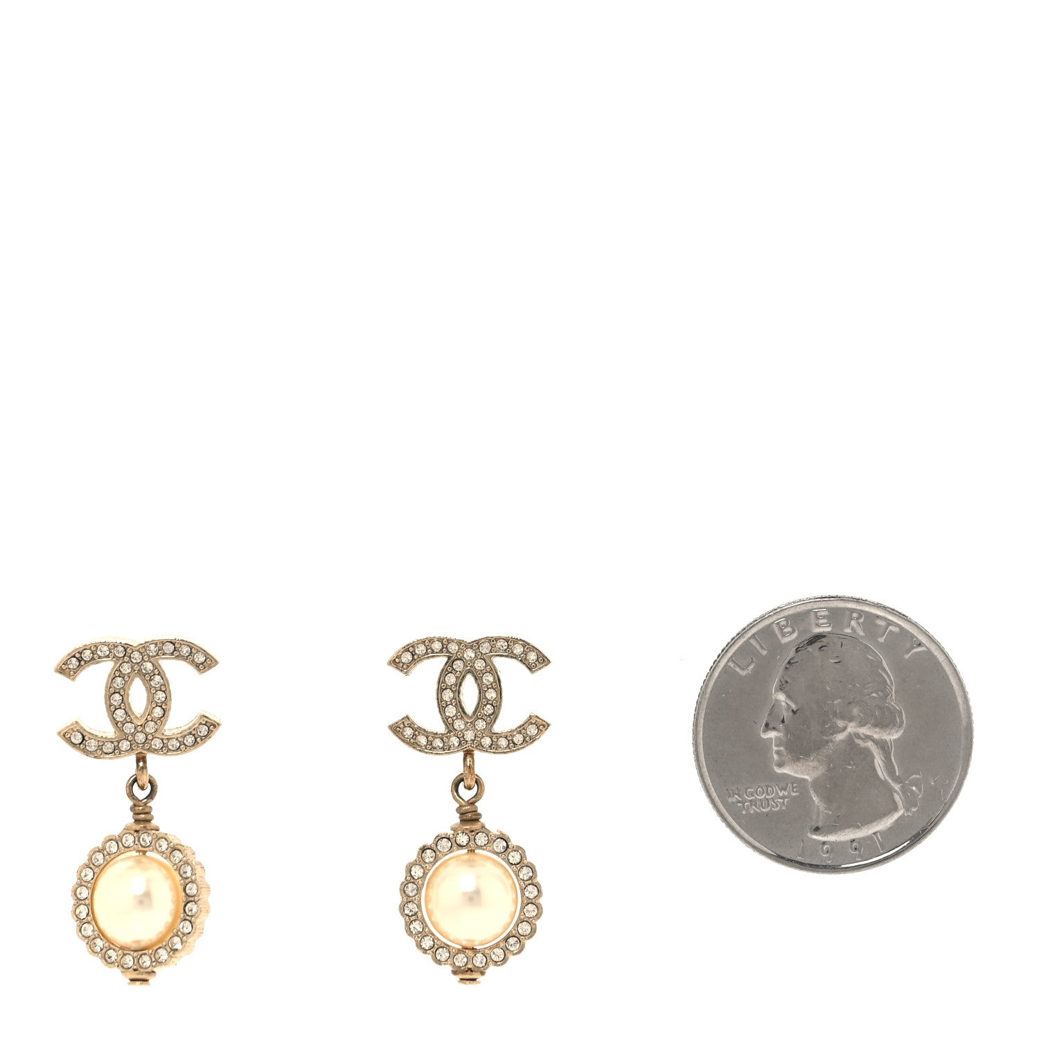 Chanel Crystal Pearl CC Drop Earrings Gold 2 of 4