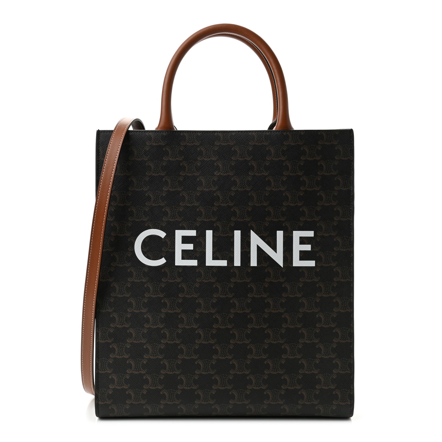 Triomphe Canvas Calfskin Small Vertical Cabas Tan