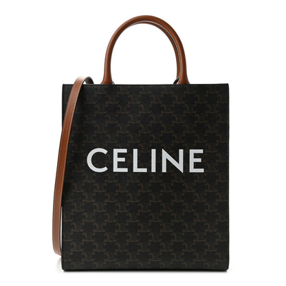 Celine Triomphe Canvas Calfskin Small Vertical Cabas Tan 1 of 8
