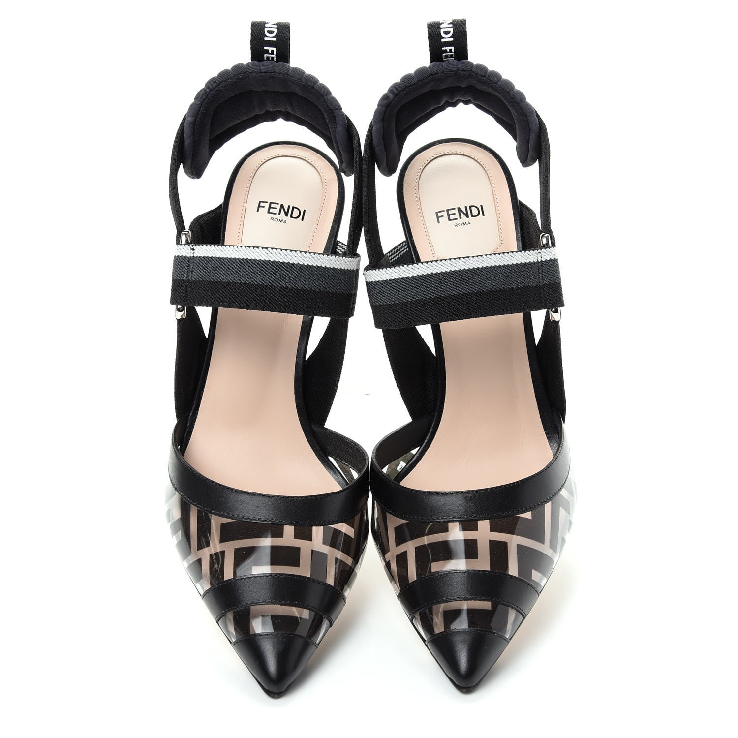 Fendi PVC Calfskin FF Colibri Slingback High-Heel Pumps 37.5 Black 5 of 10