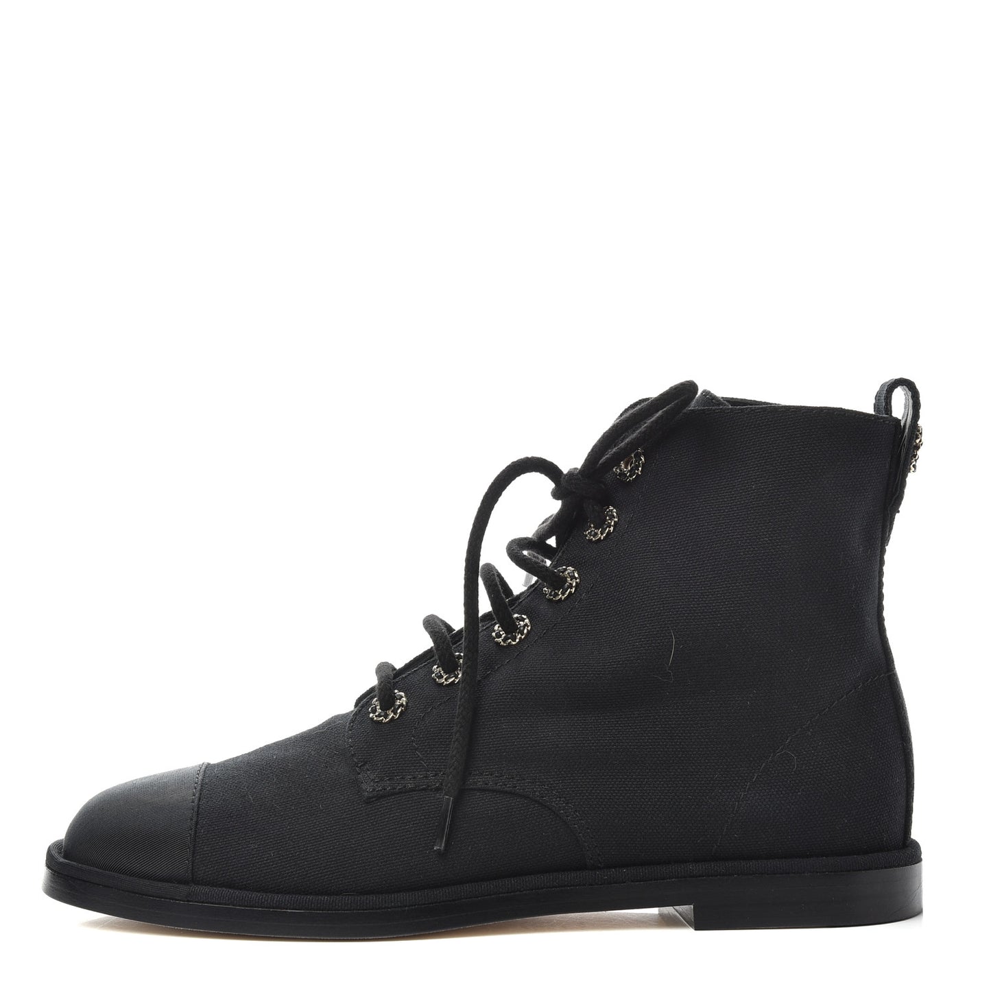 Cotton Grosgrain Cap Toe CC Lace Up Boots 40 Black