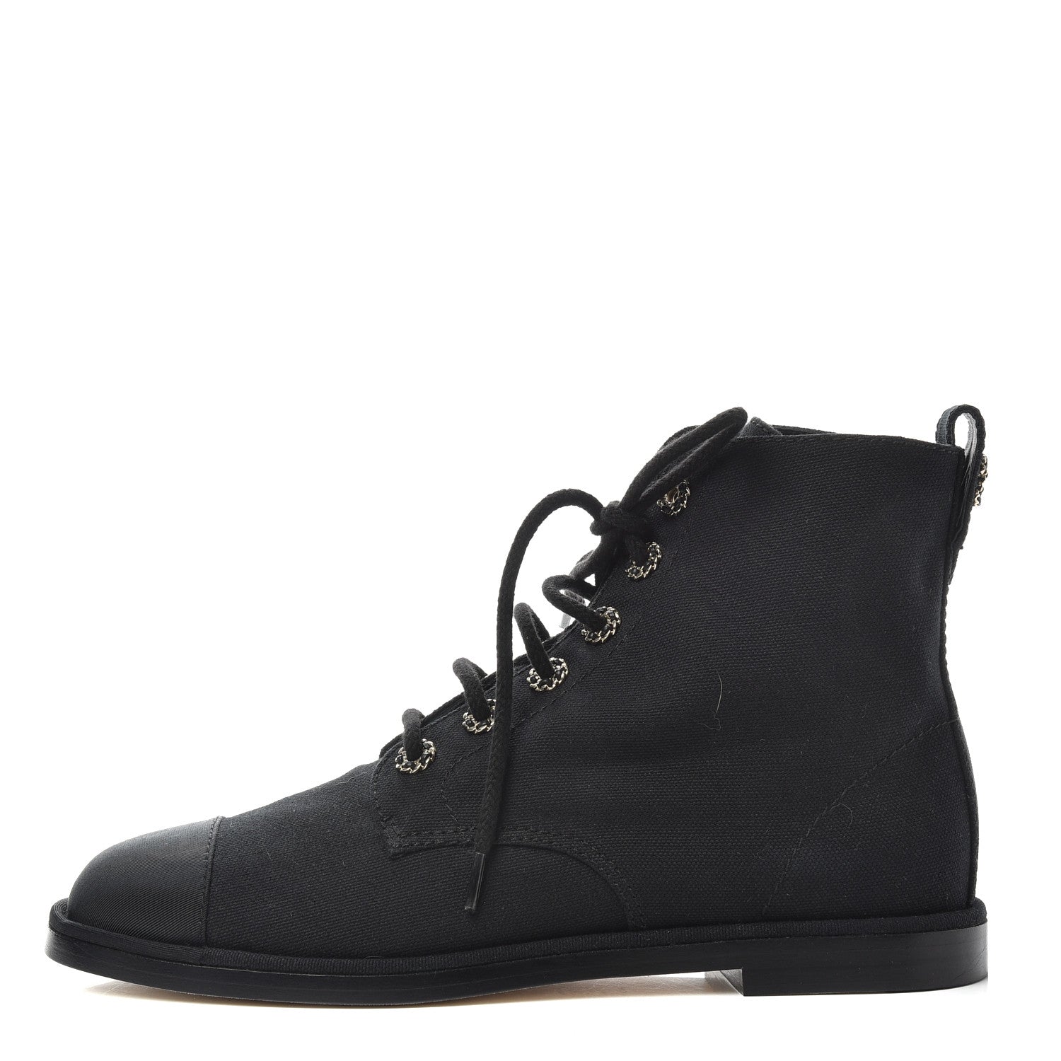 Chanel Cotton Grosgrain Cap Toe CC Lace Up Boots 40 Black 1 of 11