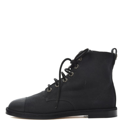 Chanel Cotton Grosgrain Cap Toe CC Lace Up Boots 40 Black 1 of 11