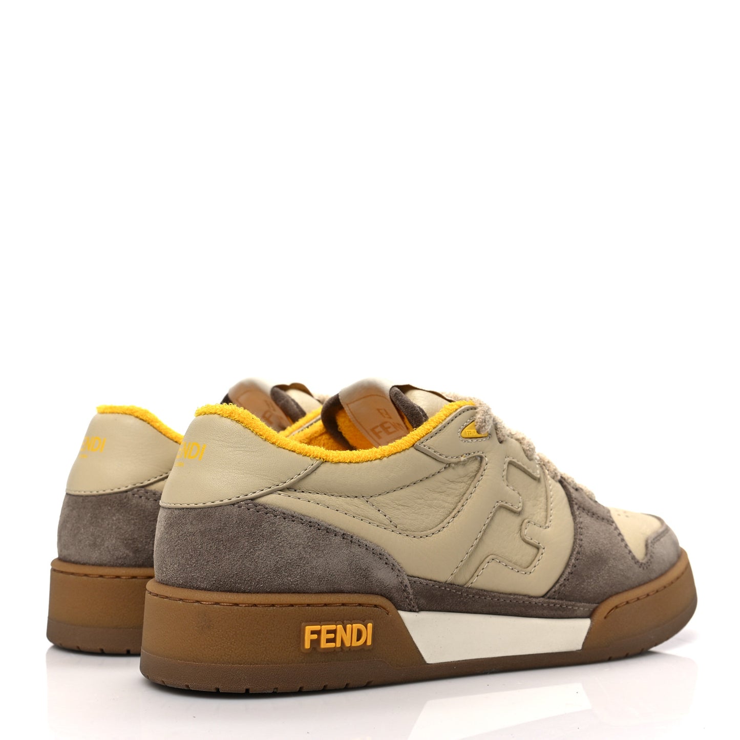 Calfskin Suede Fendi Match Low Top Sneakers 39 Dodo Straw Yellow