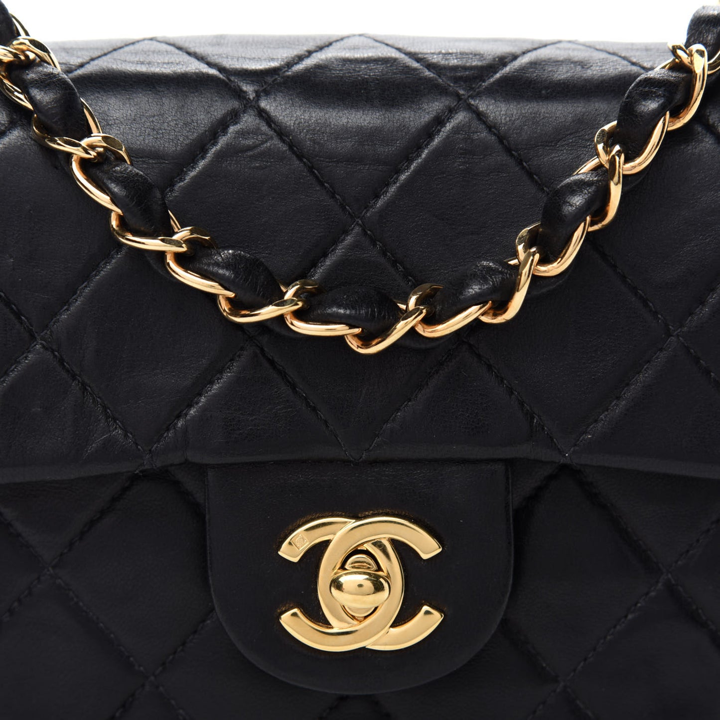 Lambskin Quilted Mini Square Flap Black
