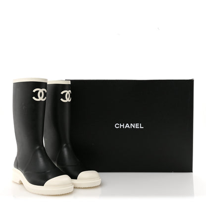 Chanel Caoutchouk CC High Boots 38 Black White 10 of 10