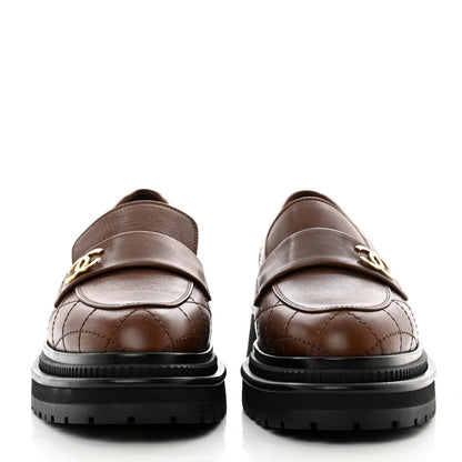 Chanel Calfskin Quilted CC Mocassin Loafers 37 Brown 2 of 8