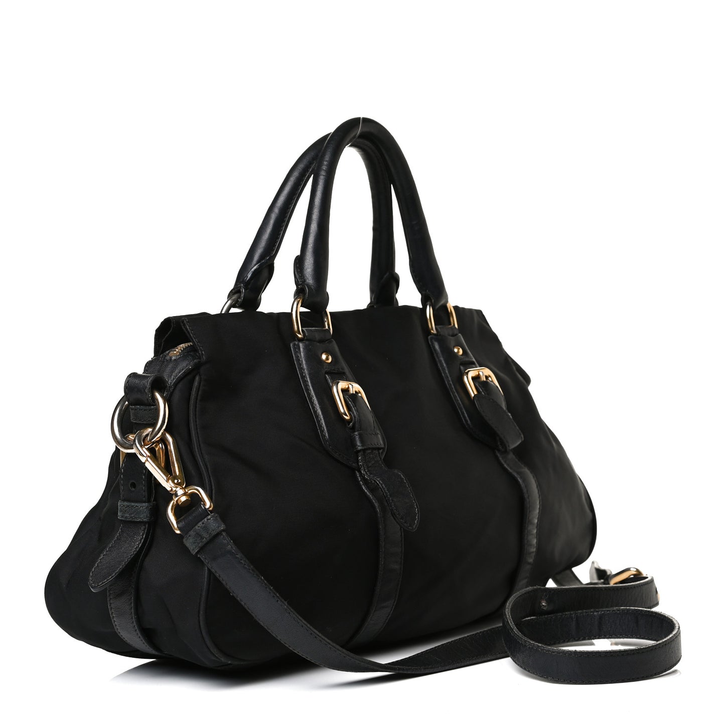 Tessuto Nylon City Calfskin Shoulder Bag Black