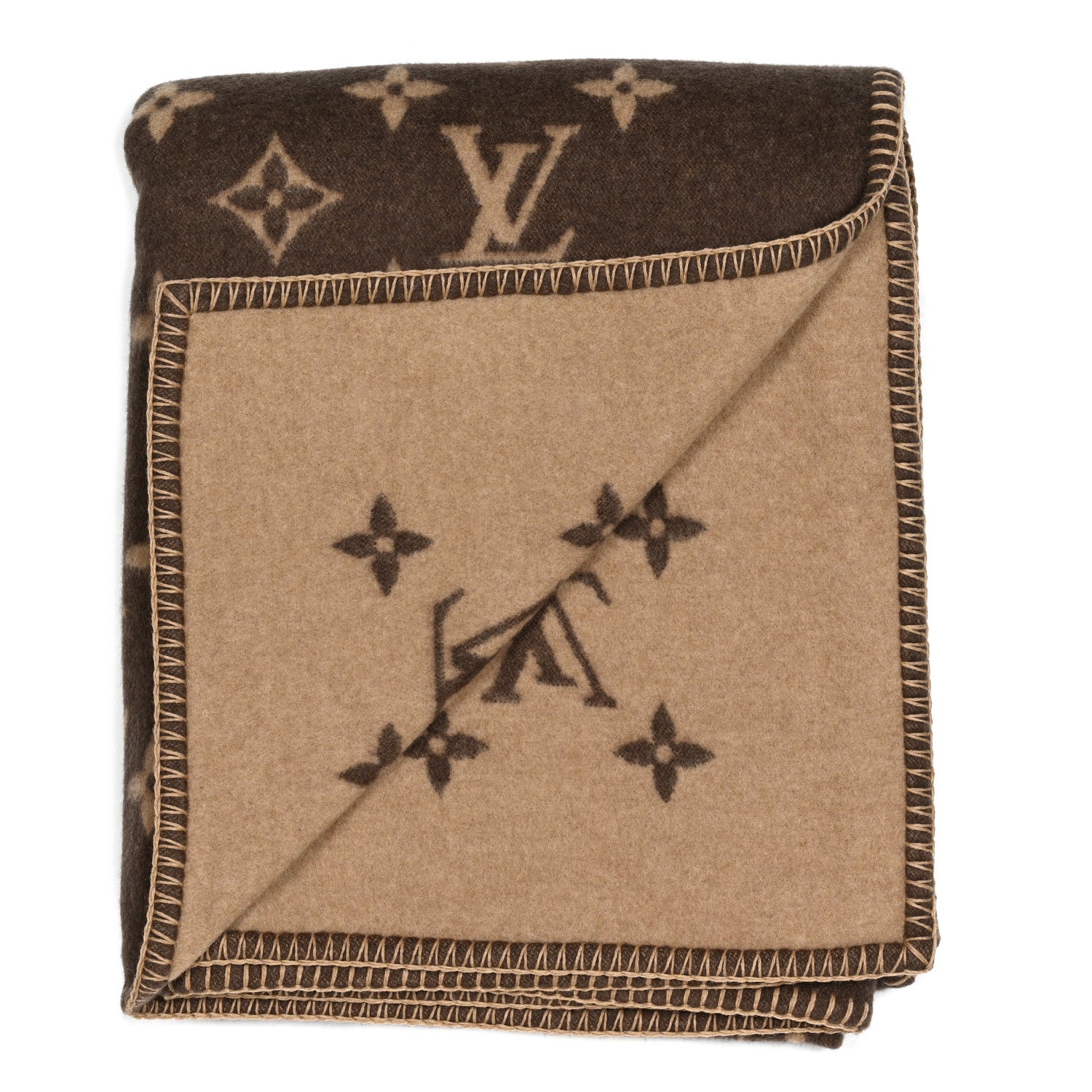Louis Vuitton Wool Cashmere Neo Monogram Blanket Marron 2 of 3