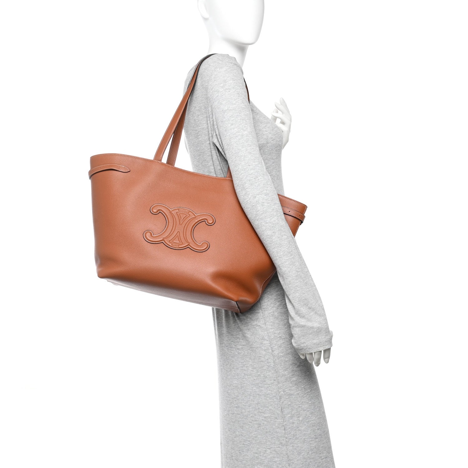 Celine Grained Calfskin Triomphe Medium Cabas Anais Tan 2 of 9