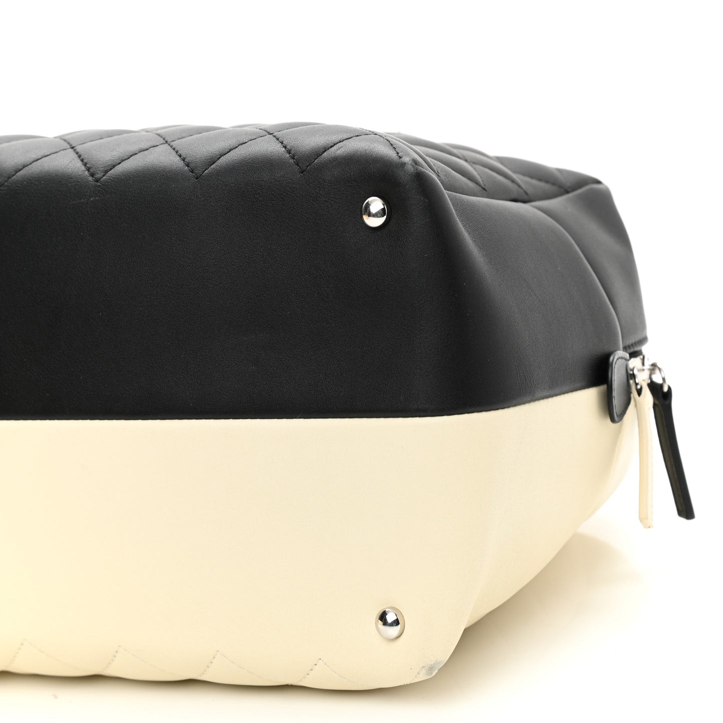 Calfskin Quilted Large Feather Weight Bowling Bag Black Ivory