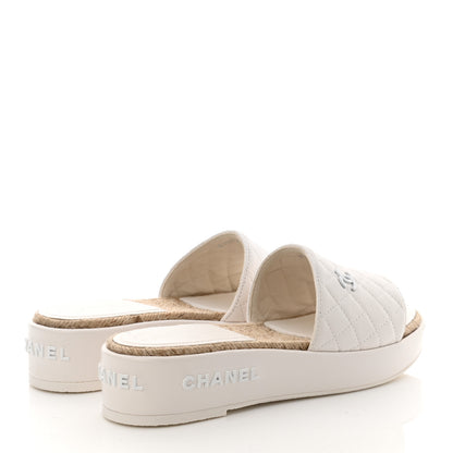 Chanel Lambskin Quilted CC Espadrille Slip On Sandals 39 White 4 of 8