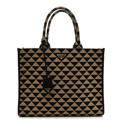 Prada Jacquard Saffiano Triangolo Symbole Embroidered Large Tote Black Corda 1 of 12