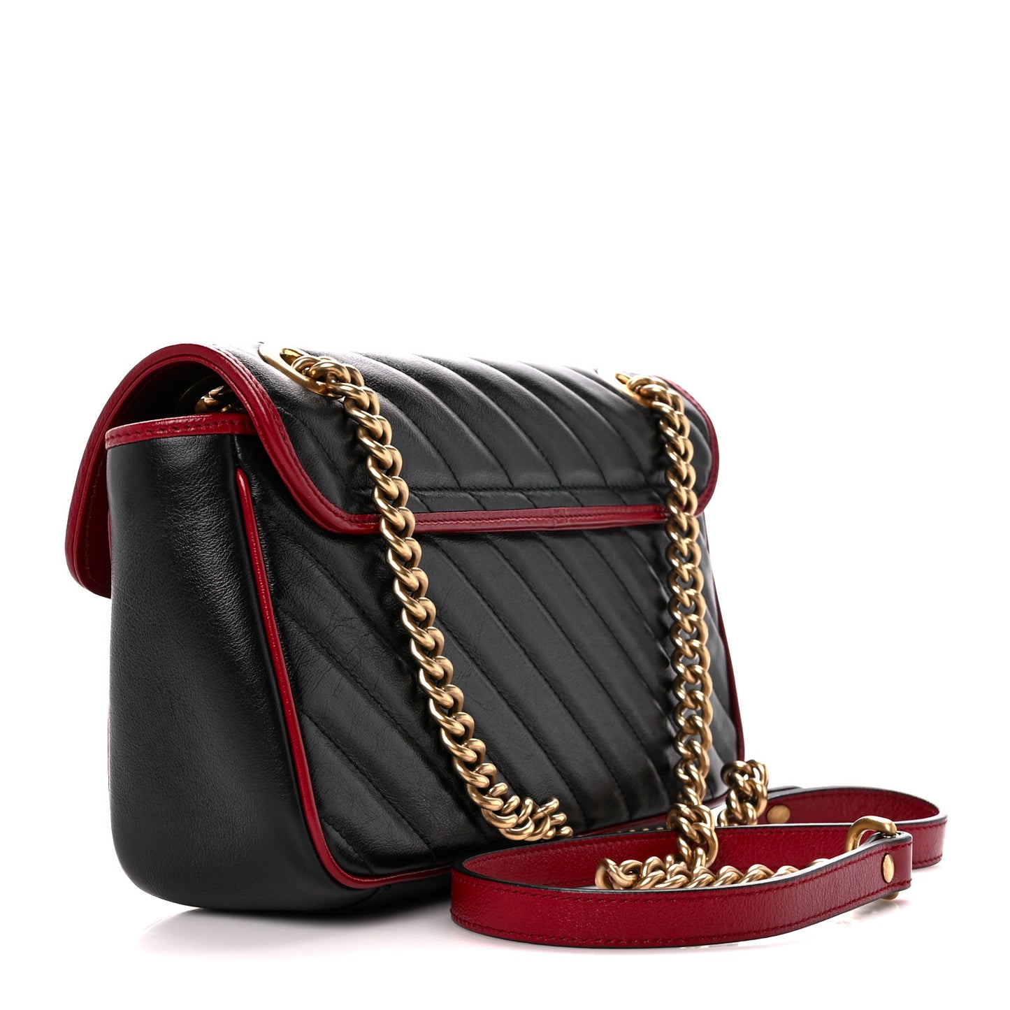 Vintage Effect Calfskin Matelasse Diagonal Small Torchon GG Marmont Shoulder Bag Black Romantic Cherry