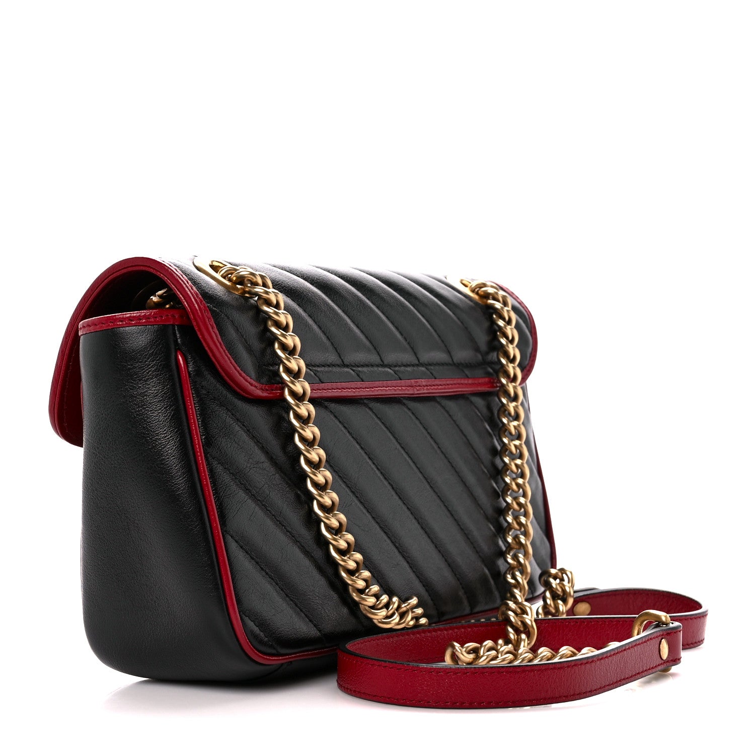 Gucci Vintage Effect Calfskin Matelasse Diagonal Small Torchon GG Marmont Shoulder Bag Black Romantic Cherry 3 of 12