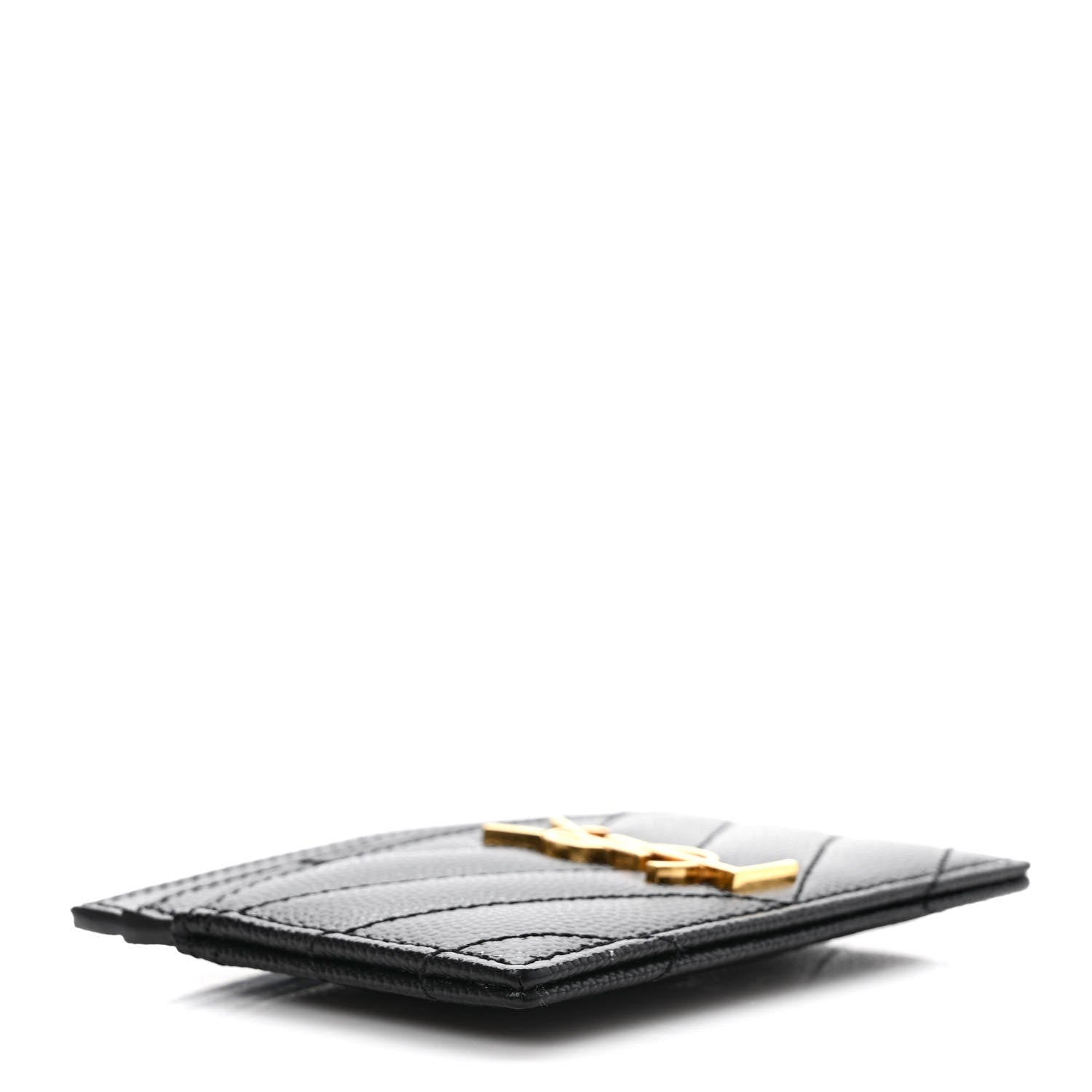 Saint Laurent Grain De Poudre Matelasse Chevron Monogram Credit Card Case Black 4 of 7