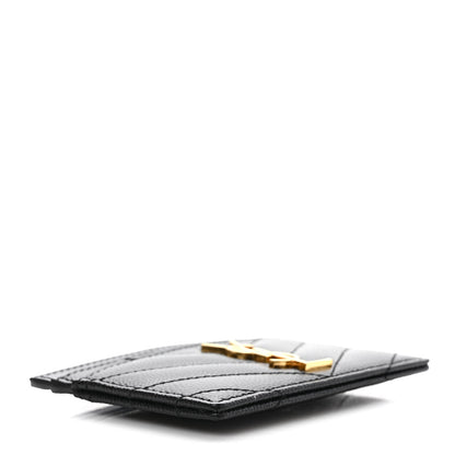 Saint Laurent Grain De Poudre Matelasse Chevron Monogram Credit Card Case Black 4 of 7