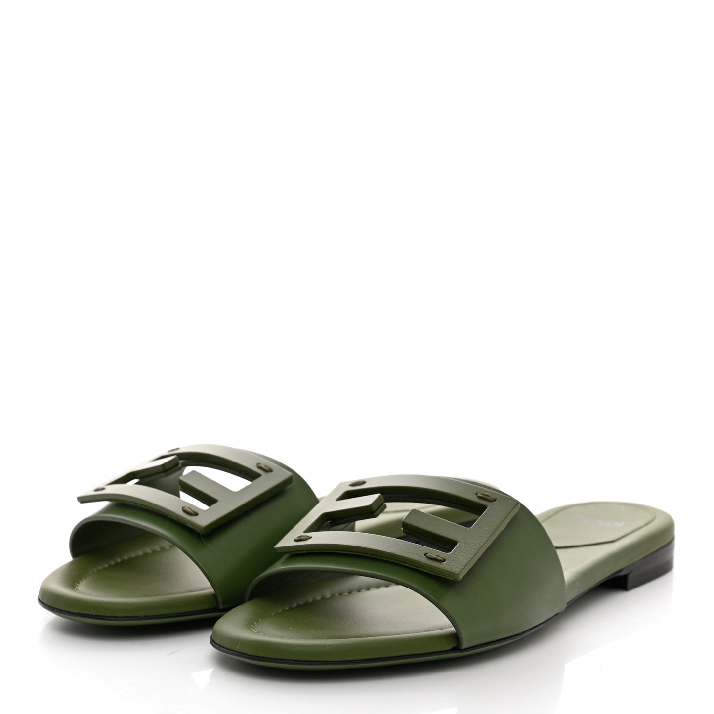Vitello Cuoio Baguette Flat Slide Sandals 36 Verde
