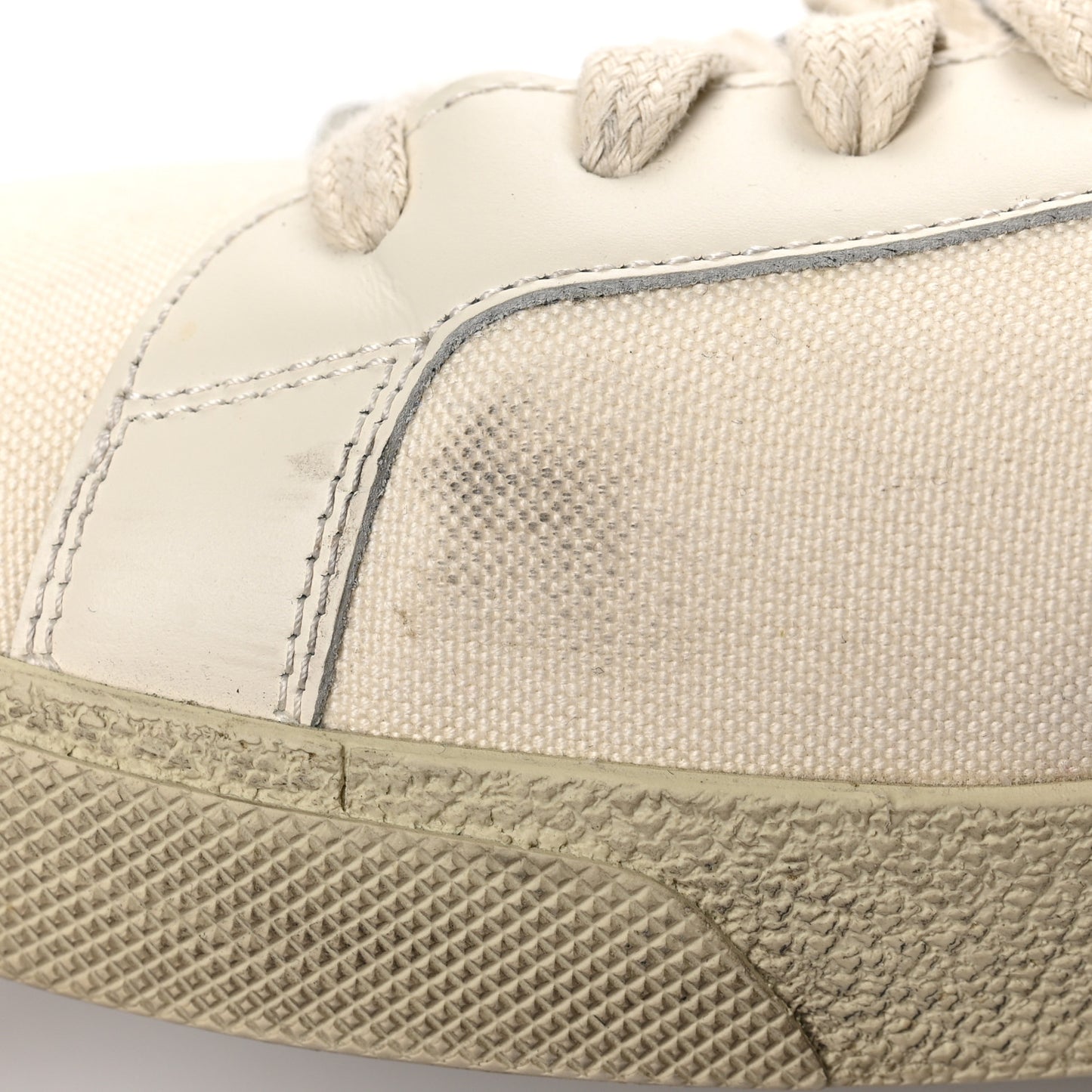 Distressed Canvas Court Classic Sneakers 41 Panna
