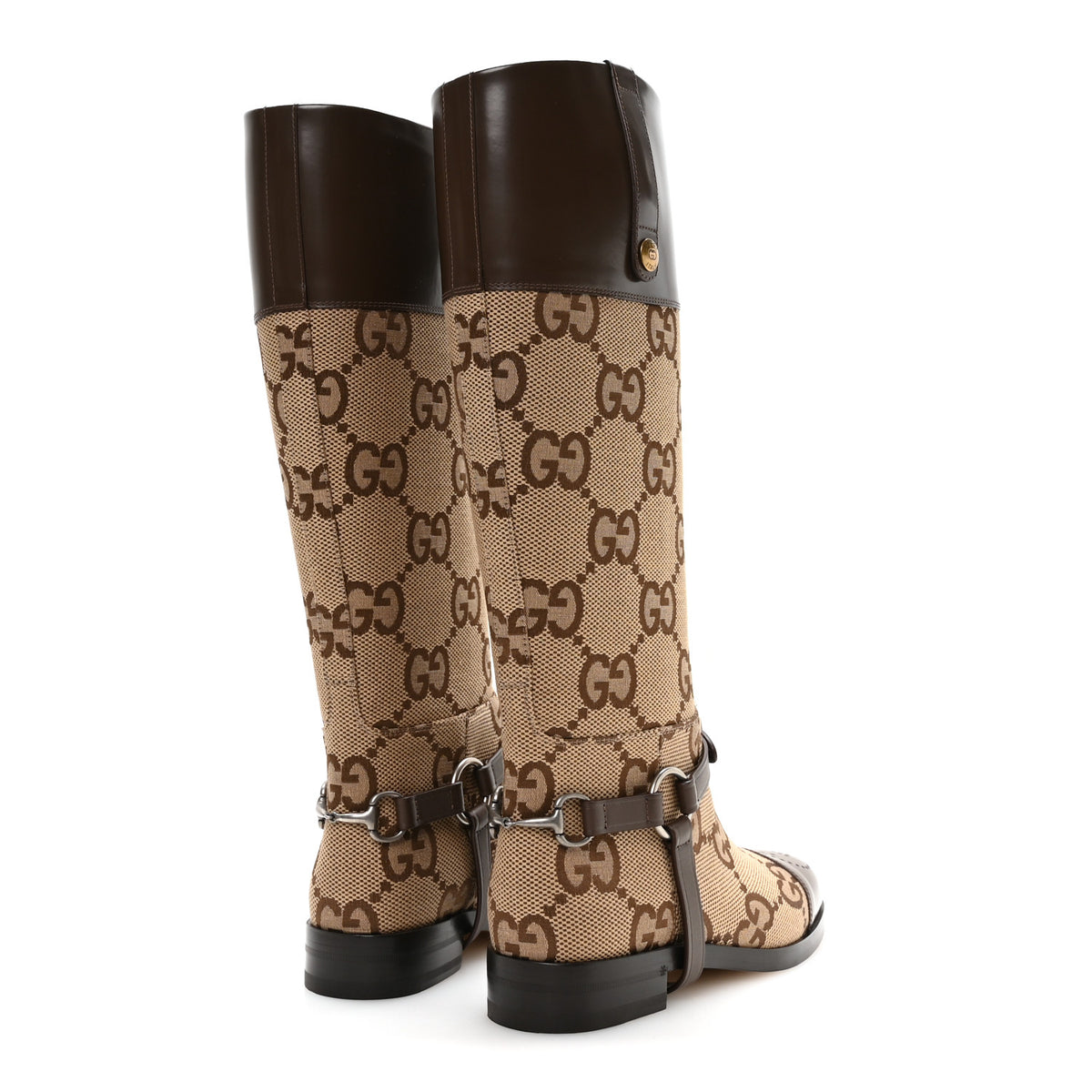 Monogram Jumbo GG Cordovan Lux Zelda Harness Riding Boots 38.5 Camel Ebony New Acero