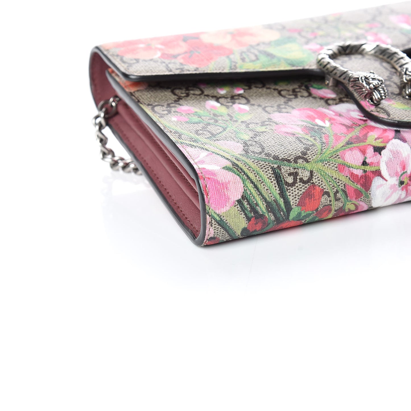 GG Supreme Monogram Blooms Mini Dionysus Chain Wallet Beige Multicolor Dry Rose