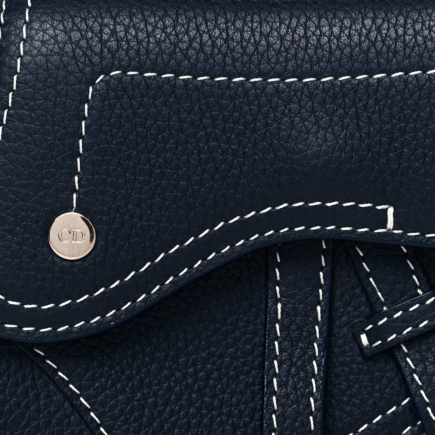 Grained Calfskin Saddle Mini Key Ring Navy Blue
