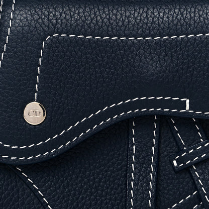 Christian Dior Grained Calfskin Saddle Mini Key Ring Navy Blue 7 of 9