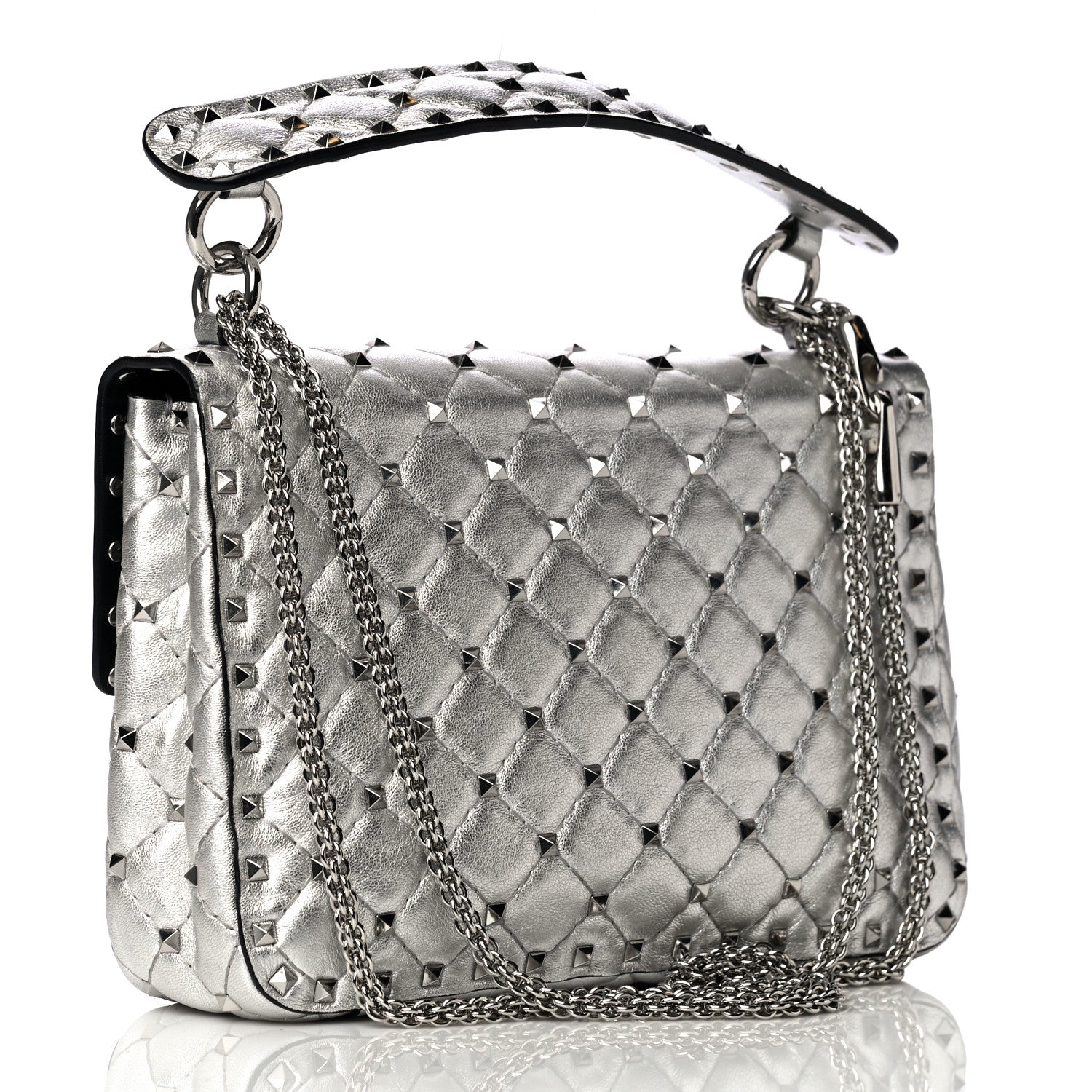 Valentino Garavani Metallic Nappa Medium Rockstud Spike Shoulder Bag Silver 4 of 13
