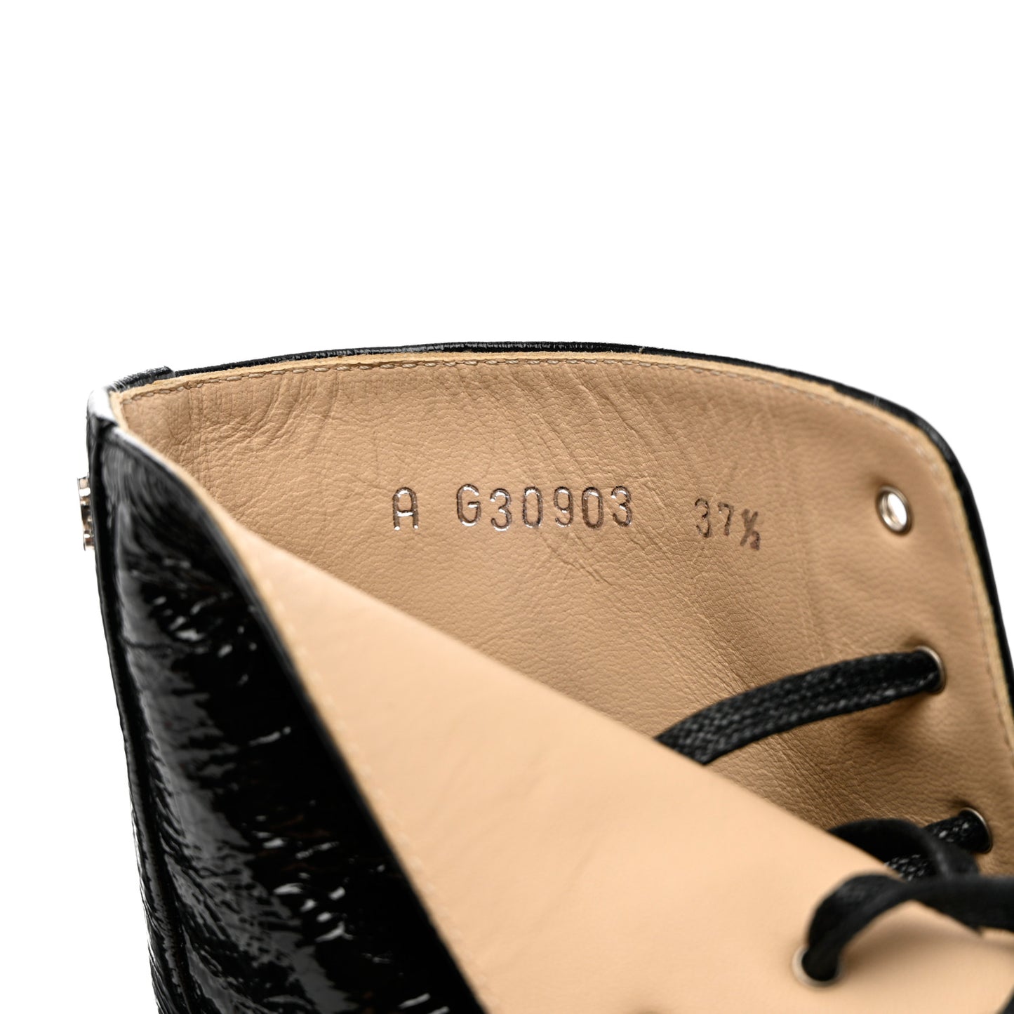 Patent Lace Up Chain Boots 37.5 Black