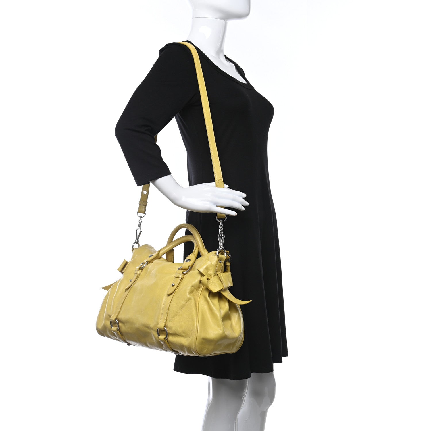 Miu Miu Vitello Lux Medium Bow Bag Polline 3 of 10