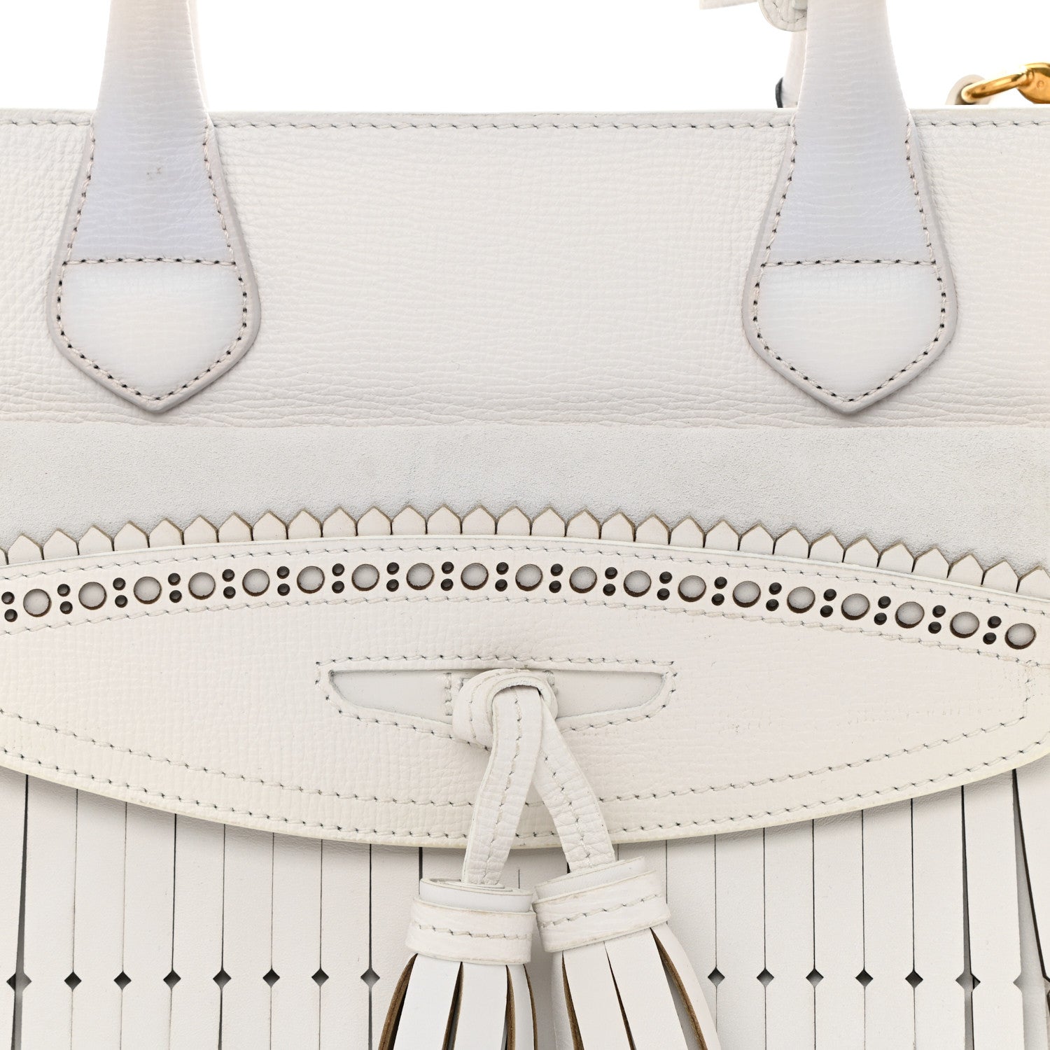 Burberry Grainy Calfskin Perforated Medium Broguing Tassel Banner Tote Chalk White 9 of 9