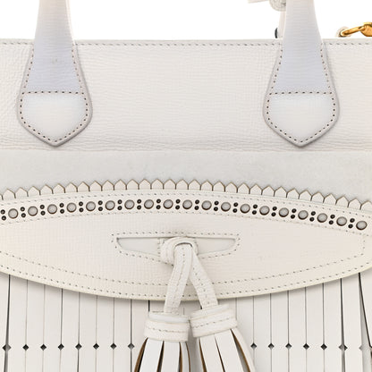 Burberry Grainy Calfskin Perforated Medium Broguing Tassel Banner Tote Chalk White 9 of 9