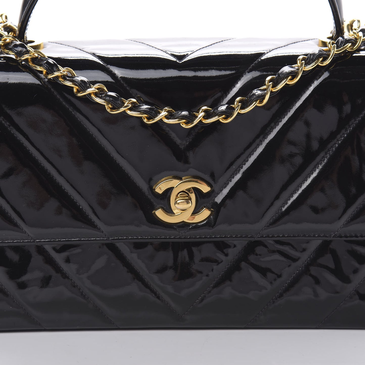 Patent Chevron Top Handle Flap Black