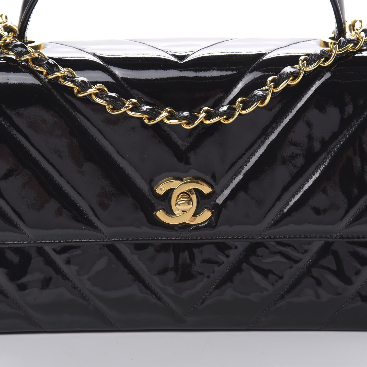 Chanel Patent Chevron Top Handle Flap Black 8 of 14