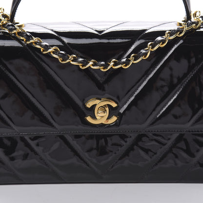 Chanel Patent Chevron Top Handle Flap Black 8 of 14
