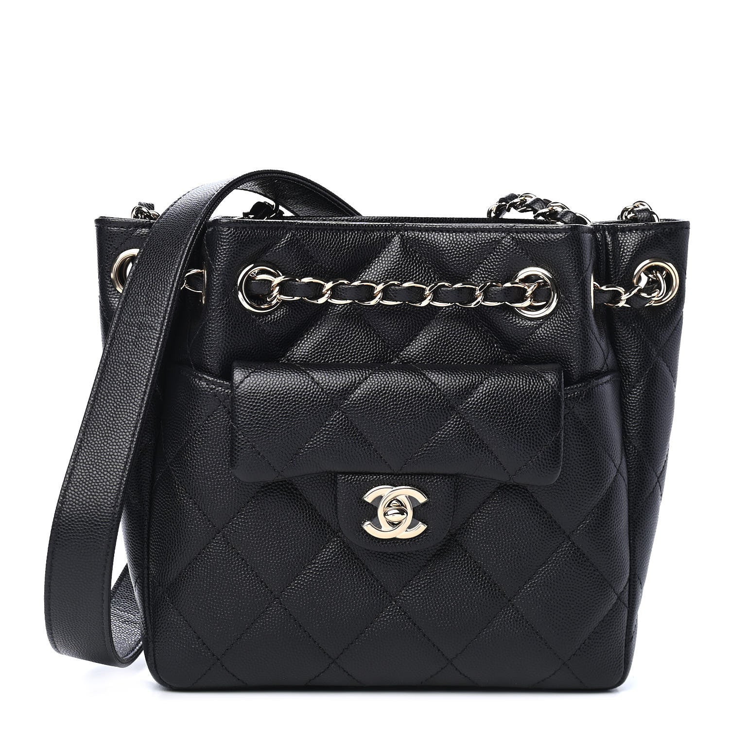 Chanel Caviar Quilted Flap Bucket Bag Black 1 of 9