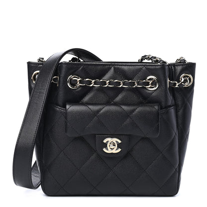 Chanel Caviar Quilted Flap Bucket Bag Black 1 of 9