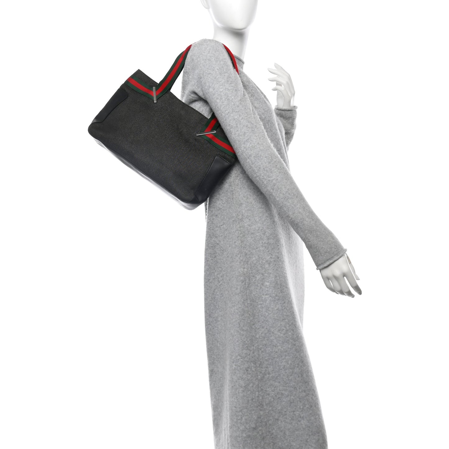 Denim Calfskin Web Tote Black