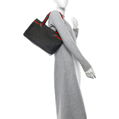 Gucci Denim Calfskin Web Tote Black 2 of 13