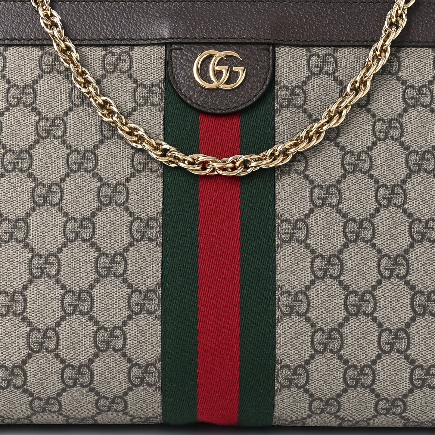 GG Supreme Monogram Web Medium Ophidia Chain Shoulder Bag Brown