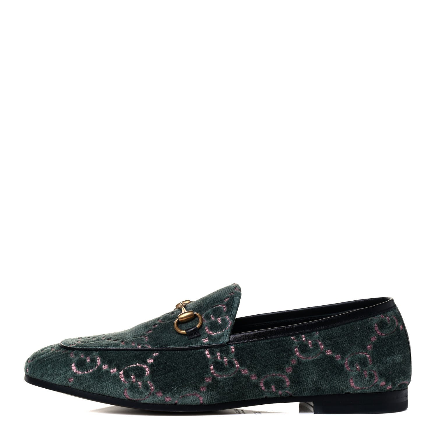 Gucci Velvet Malaga Kid GG Monogram Horsebit Womens Jordaan Loafers 36.5 Avio Dusty Pink Black 1 of 5