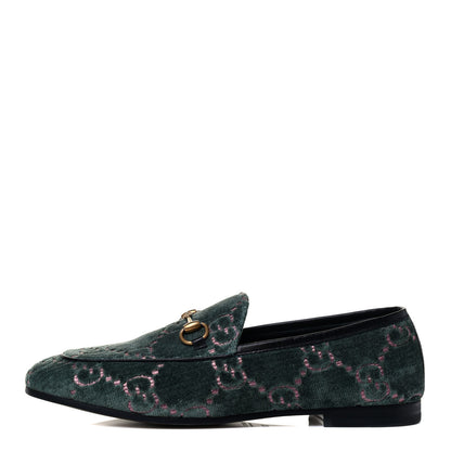 Gucci Velvet Malaga Kid GG Monogram Horsebit Womens Jordaan Loafers 36.5 Avio Dusty Pink Black 1 of 5