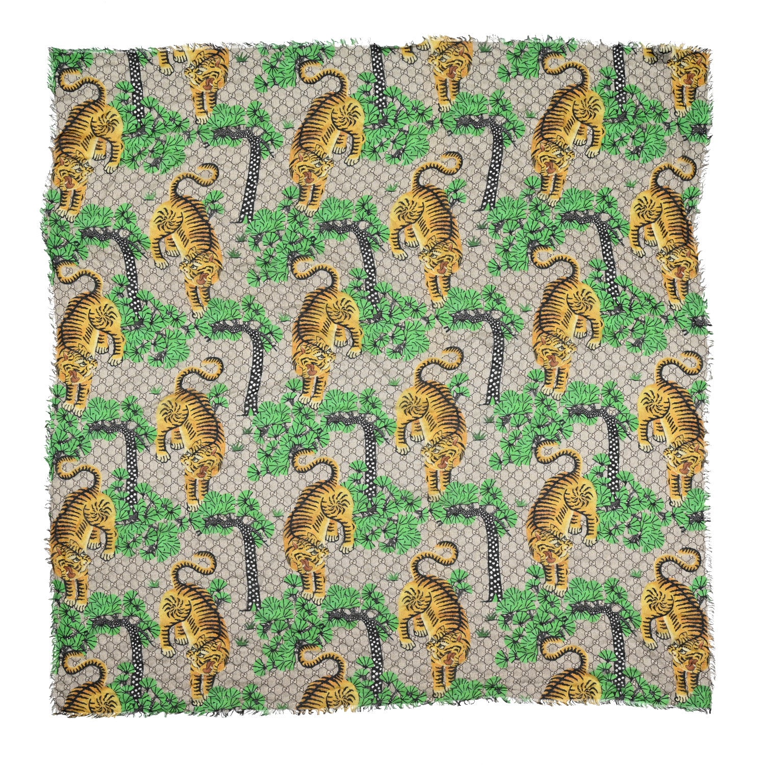 Gucci Modal Silk GG Supreme Bengal Tiger Shawl Beige 1 of 3
