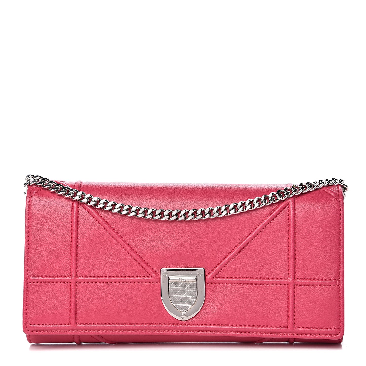 Lambskin Diorama Croisiere Chain Wallet Fuchsia
