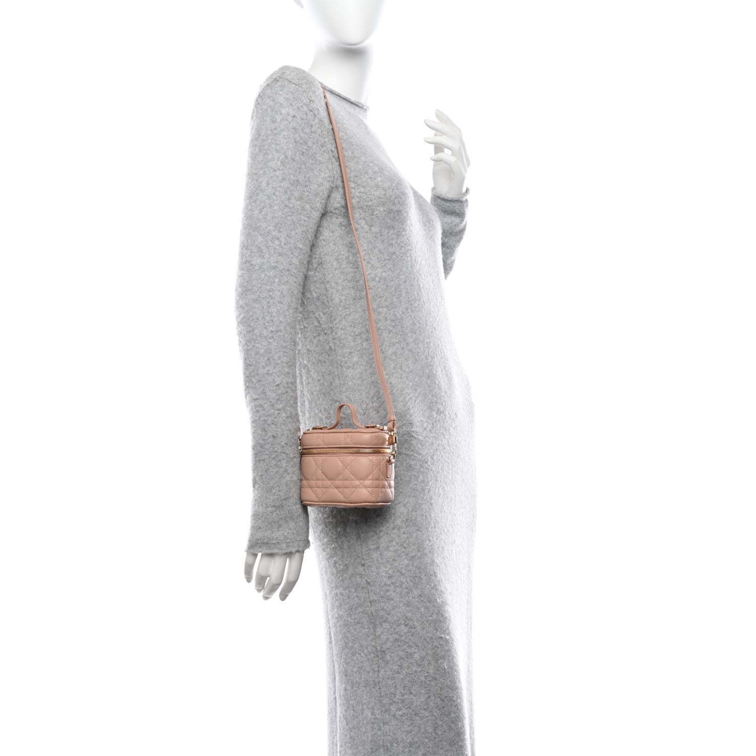 Christian Dior Lambskin Cannage Micro Vanity Case Deep Nude 2 of 10