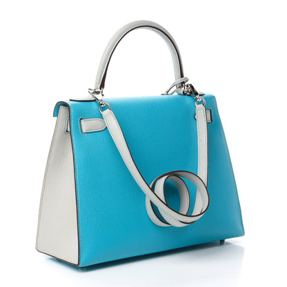 Hermes Chevre Mysore Horseshoe Kelly Sellier 28 Turquoise Gris Perle 2 of 11