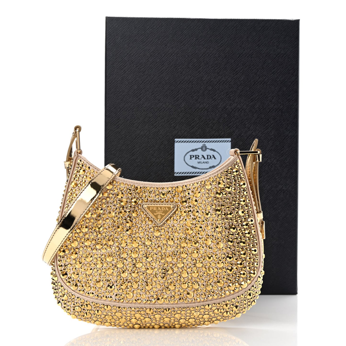 Satin Crystal Cleo Adjustable Strap Shoulder Bag Platino
