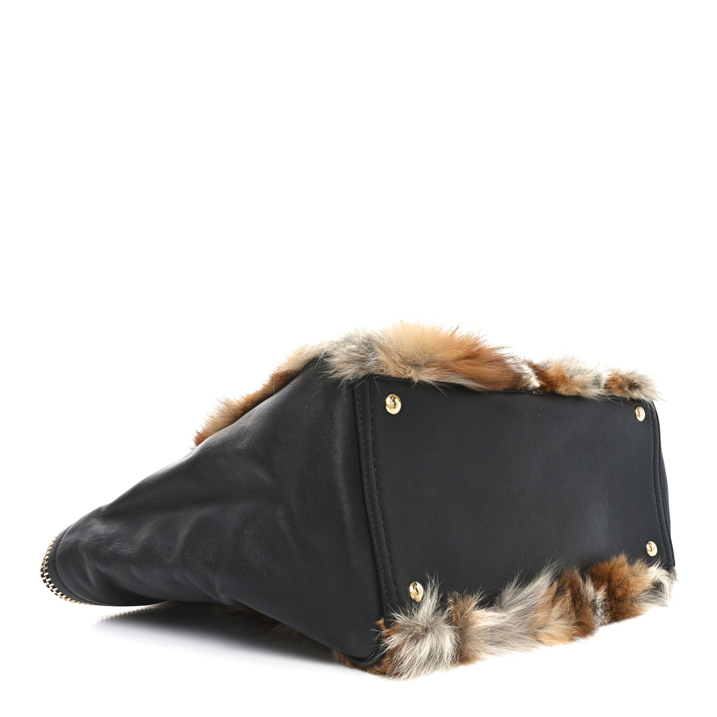 Calfskin Fox Fur Medium Verve Double Zip Tote Black Multicolor